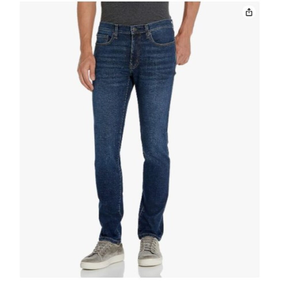 Men's Skinny-Fit Stretch Jeans 33W x 29L Dark Blue 98% Cotton